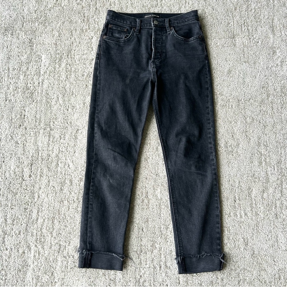 Denim Forum The Yoko High Rise Slim Button Fly 25 Black Jeans raw hem